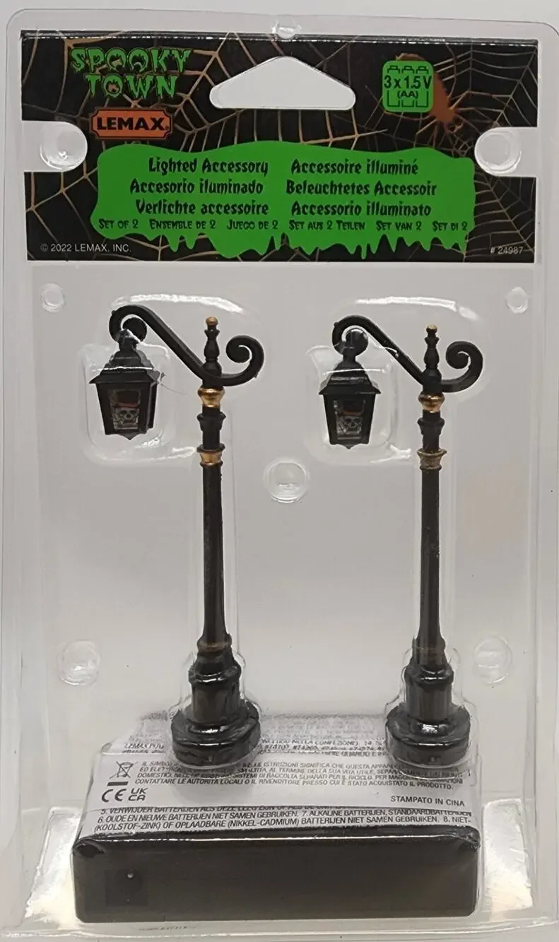 Lemax Halloween Spooky Town 2022 Skeleton Deco Lamps Lighted Accessory #24987